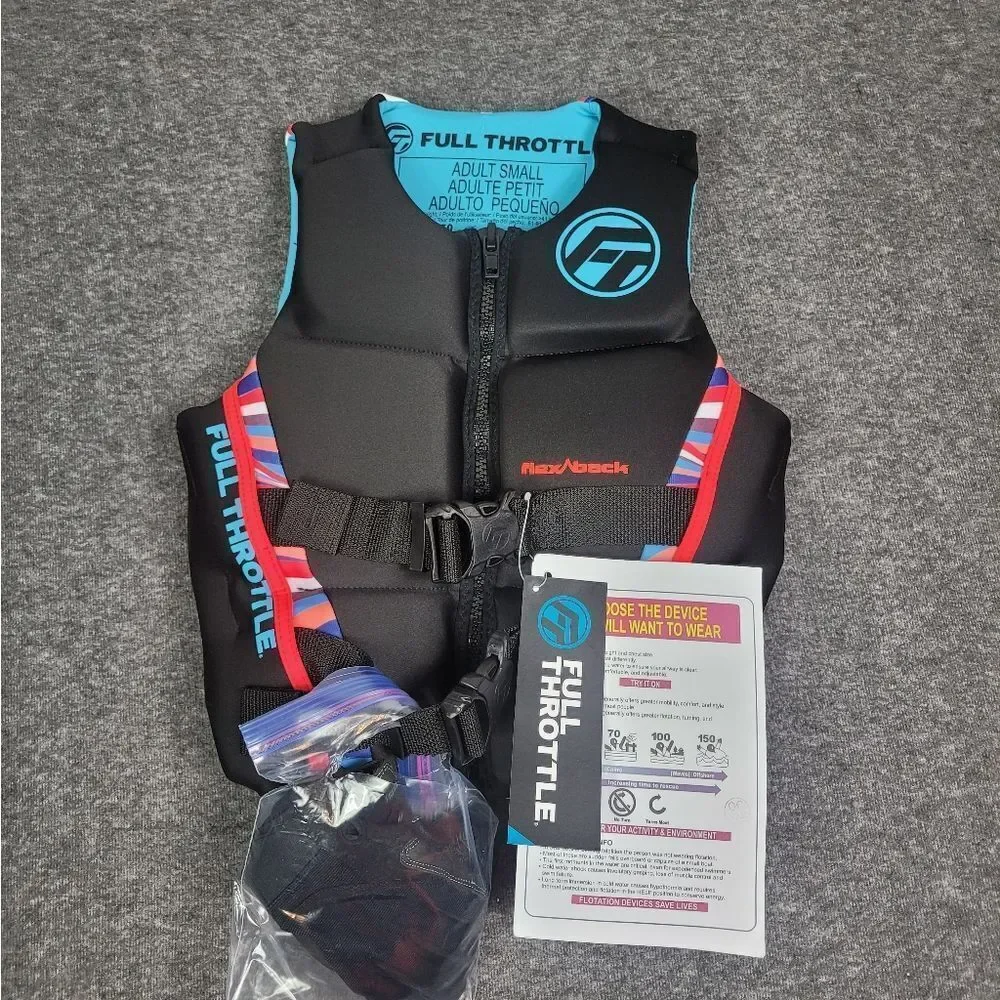 Full Throttle Women's Size S Rapid Dry Flex Back Life Jacket Black Blue Orange - Picture 1 of 9